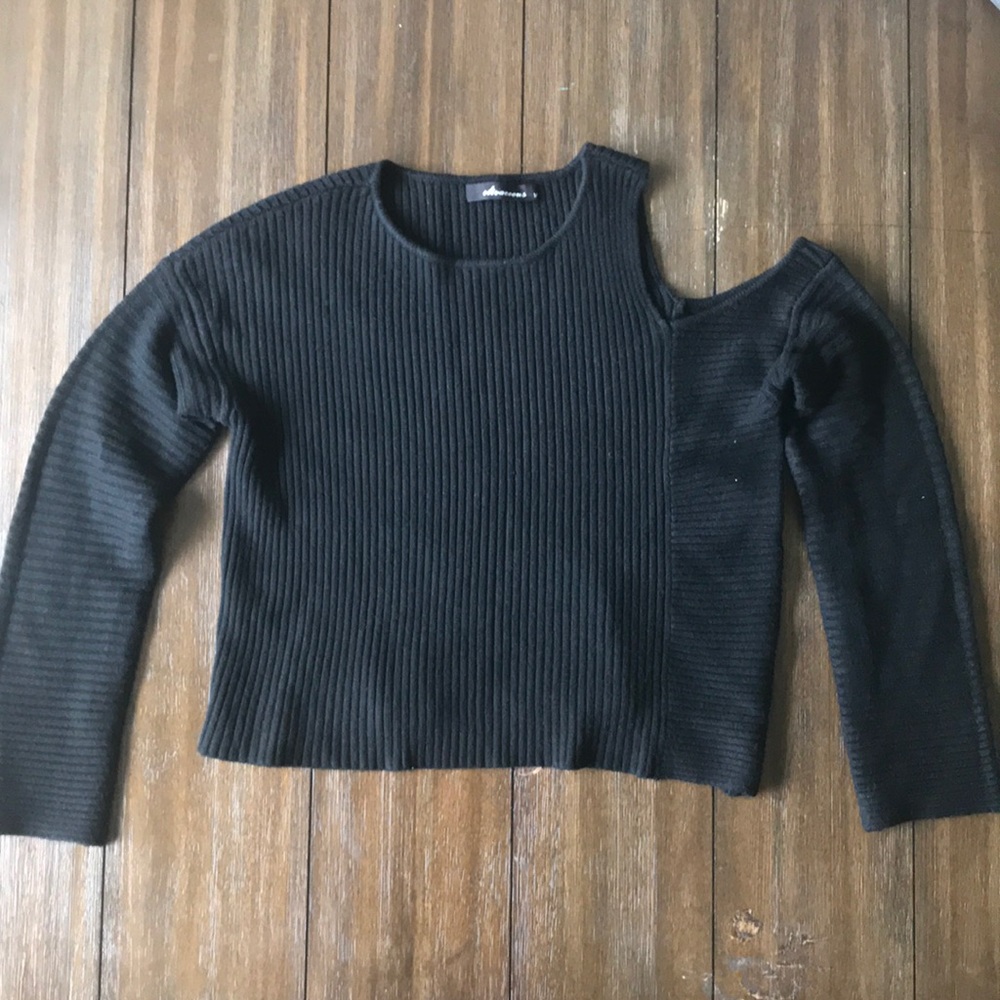 Black cut off shoulder sweater